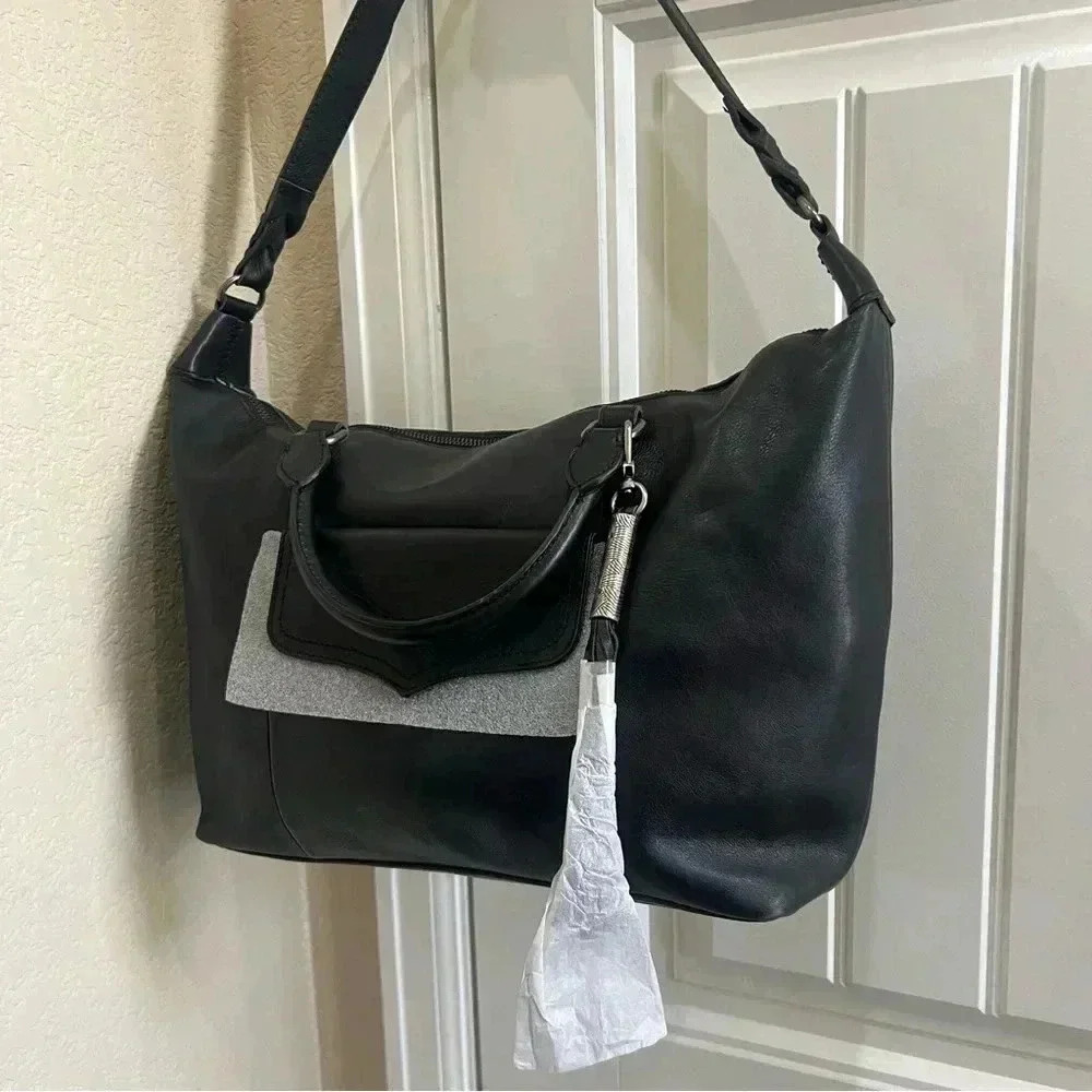 The Sak Sierra Black Leather Double Handled Satchel Purse Bag Shoulder Strap - Picture 15 of 16
